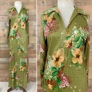 Vintage 1960s 1970s Rontinne Floral Light Weight Maxi Dress Sz S Boho Hippie